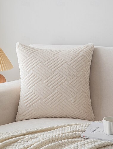  Housse de coussin décorative en peluche douce 1 pièce beige housse de coussin carrée douce taie d'oreiller pour chambre salon canapé chaise