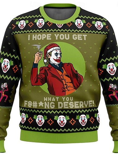  Jul Joker Tegneserie Pullover Morsom julegenser 3D-utskrift 3D Jul Morsom Til Par Herre Dame Voksne Jul Karneval 3D-utskrift Fest Festival