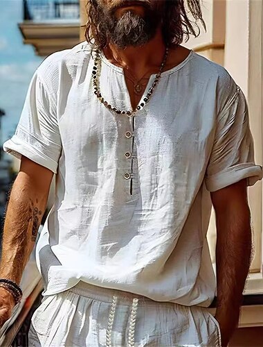  Voor heren Overhemd Zomer overhemd Normaal shirt Strand hemd Zwart Wit Korte mouw Effen Kraag Vakantie Hawaii Kleding Modieus Casual Comfortabel