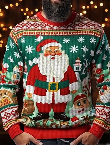  ruma joulupusero miesten neulepuserot joulupukki neuleprintti neule neulepusero uudenvuodenaattona pusero ulkoloma pitkähihainen pyöreäkaula armeijanvihreä mintunvihreä tummanvihreä syksy talvi s m ls