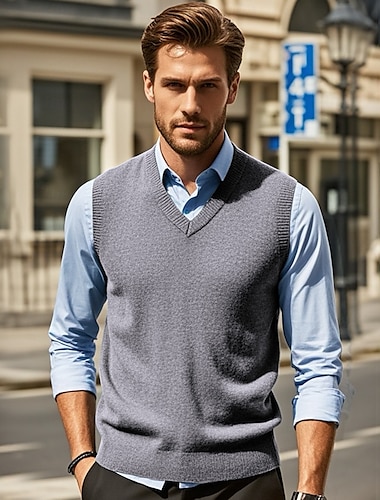  Herren Pullunder Pullover Kleid Pullover Weste Strickpullover Gerippt Stricken Standard Strick Glatt V Ausschnitt Modisch Brautkleider schlicht Freizeitskleidung Verabredung Bekleidung Herbst Winter