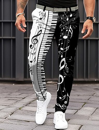  Pánské Hudba Pano Keys Oblekové Středně vysoký pas Módní Obchodní příležitostné Formální Venkovní Domů Zip Kapsy Léto Jaro Podzim 3D tisk Černá