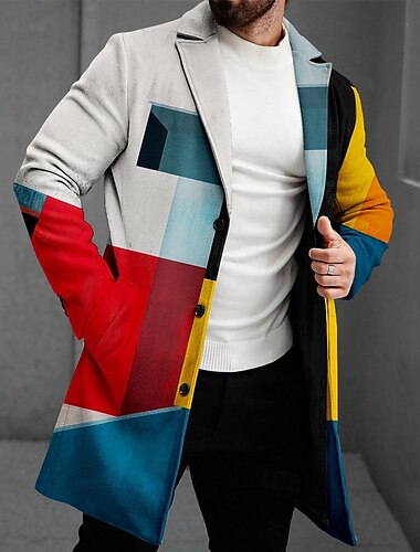  Herren Plaid Wintermantel Fleecejacke Mantel Thermik Komfortabel Geschäftlich Brautkleider schlicht Formal Freizeitskleidung Knopf 3D-Druck Vordertasche Winter Umlegekragen Langarm Gelb Rote Multi