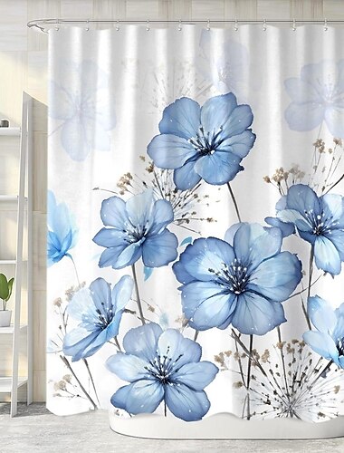 Duschvorhang mit Haken 180cm Polyester Blumen Waschbar Wasserfest Muster Badezimmer Badewannen-Dekoration Botanische Floral