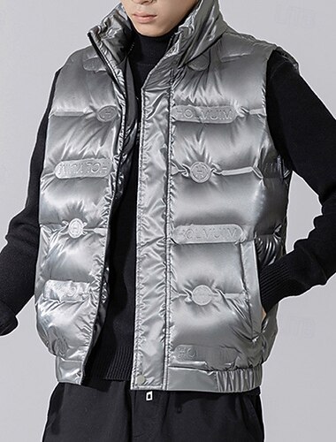  Per uomo Smanicato Gilet imbottito Gilet Gilet trapuntato Giornaliero Appuntamento Da mare Di tendenza Informale Autunno inverno Tasche Poliestere Piume d'anatra Tenere al caldo Comodo Tinta unica