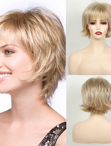  korte blonde pruiken voor vrouwen bob pruik natuurlijke rechte pruik zijscheiding haar voor dagelijks feest cosplay