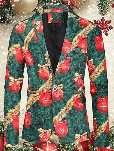  rød  & grønne menns jule stygge blazer jakke trykk blazer lang standard passform enkeltspent enknapps 2024