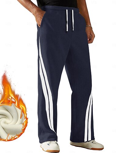  Herren Gestreift Jogginghose Jogger Fleece-Jogginghose Elastischer Kordelzug in der Taille Sport Brautkleider schlicht Outdoor Strasse Alltagskleidung Tasche Hose mit geradem Bein Thermik Winter