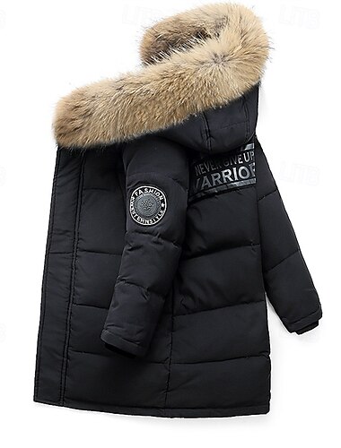 Niños Chico Plumón Chaqueta con capucha Ropa de calle Letra Manga Larga Bolsillo Abrigo Exterior Diario Básico Negro Rojo Azul Piscina Otoño Invierno 4 años +