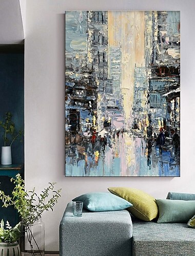  großes abstraktes Stadtgemälde handgemachtes urbanes Kunstgemälde handgemaltes Stadtskyline-Gemälde New York Skyline Ölgemälde New York City Gemälde Wandkunst großes abstraktes Gemälde