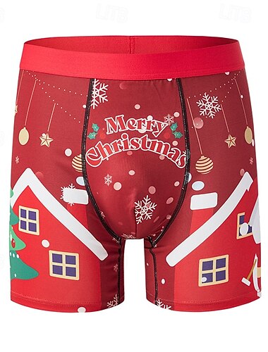  Herren 1 pc Weihnachtsunterwäsche Patchwork Polyester Atmungsaktiv Weich Komfortabel Graphic Mittlere Hüfthöhe Schwarz Rote