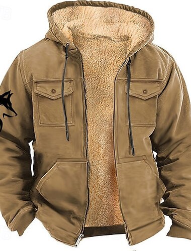  Męskie Wilk Kowboj Polar Bluza z Kapturem Z kapturem Bluza z Kapturem Długi rękaw Bluza z kapturem Kaptur Moda Druk 3D Święto Streetwear Czarny Niebieski Zamek Kieszeń Jesień Zima Projektant