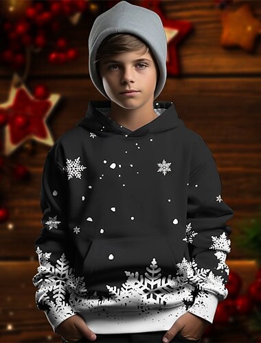  Jungen 3D Graphic Schneeflocke Kapuzenshirt Langarm Frühling Herbst Modisch Strassenmode kinderkleidung 4-12 Jahre Mit Kapuze Outdoor Casual Täglich Regular Fit