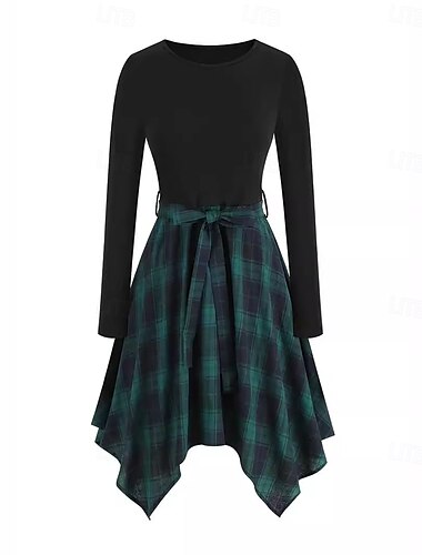  Retro Vintage 1950er Hepburn Kleid Karomuster A-Linie Rundhals Damen Karneval Neujahr Maskerade Alltagstauglich Junggesellinnenabschiedsparty Erwachsene Kleid