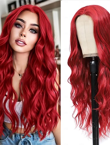  peruca longa para mulheres perucas de cabelo vermelho ondulado e cacheado peruca de substituição de cabelo sintético peruca de cabelo resistente ao calor para uso diário em festas perucas de festa de