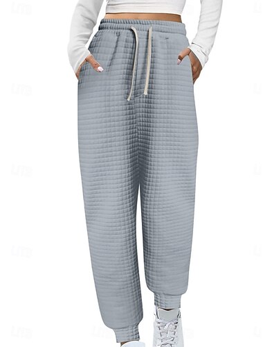  Damen Jogginghose Trainingshose Chinesisch Chino Modisch Strassenmode In voller Länge Hoher Taillenbund Glatt Tasche Elastischer Bund Bequem Weich Komfortabel Mikro-elastisch Outdoor Strasse Wein