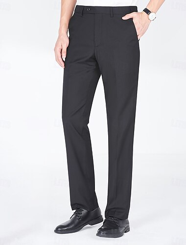  Pantalones de vestir para hombres negros Homecoming de color sólido microelástico ajuste estándar 2024