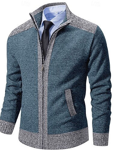  Hombre Chaqueta de Punto Vestido Suéter Suéter de lana Estriado Tejer Recortado De Punto Bloque de color Escote Chino Calentadores Contemporáneo moderno Ropa Cotidiana Noche Ropa Invierno Primavera