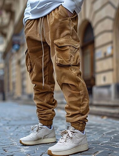  Homens Calças Cargo Calças de Veludo Calças Calça casual Calça Jogger Com Cordão Cintura elástica Bolso multi Tecido Conforto Quente Comprimento total Ao ar livre Casual Diário Moda Roupa de rua