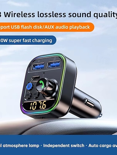  bezdrátový bluetooth adaptér do auta bluetooth 5,3 fm vysílač aux rádiový přijímač mp3 přehrávač handsfree volání typ-c usb nabíječka do auta
