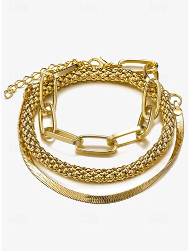  ensemble de bracelets tendance dorés pour femmes – chaîne épaisse, chaîne serpent élégante et bracelet texturé pour un look superposé élégant