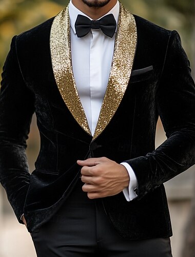  Voor heren Blazerjack Smoking Vintage Feest Flueel Effen Blazer Zwart Standaard pasvorm Single Breasted een knoops