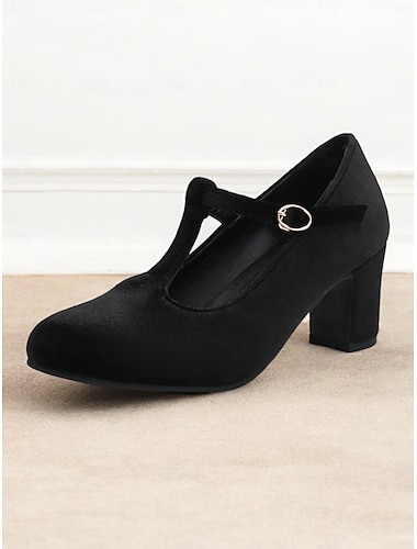  scarpe mary jane con cinturino a T in velluto verde da donna con tacco a blocco – scarpe eleganti di ispirazione vintage per feste ed eventi formali