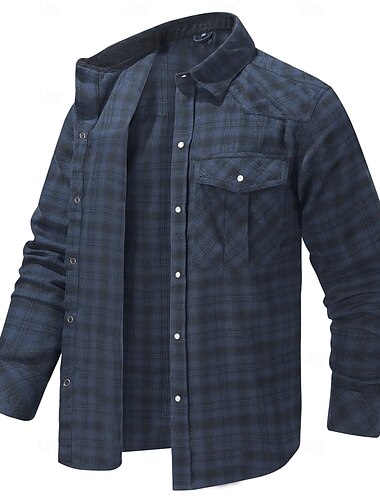  Herren Hemd Flanelljacke Flanell Hemden Overshirt Plaid Outdoor Strasse Rote Dunkelmarine Grün Khaki Langarm Kragen Winter Frühling & Herbst Bekleidung