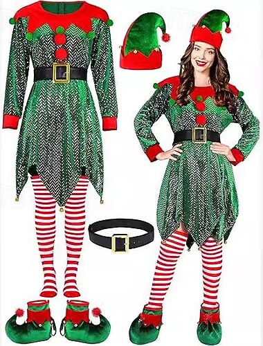  Kerstman Mrs.Claus Outfits Fancy kostuum Kerstkostuum Dames Kerstmis Volwassenen Kerstmis Nieuwjaar kerstavond Kerstmis Feest Kleding Riem Schoenen Hoed