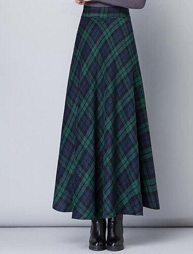  robe longue à carreaux pour femme, col en U, robe maxi, automne hiver