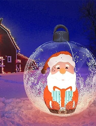  60cm 透明インフレータブル RGB クリスマス バルーン ライト、巨大な大型クリスマス オーナメント屋外装飾、クリスマス ブローアップ PVC ボール、クリスマス装飾屋外ガーデン、庭、パティオ用