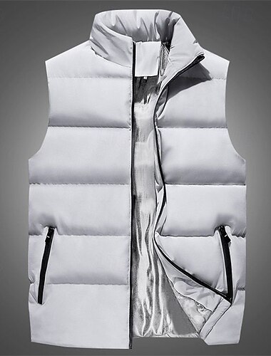  Herren Steppweste Gilet Urlaub Täglich Date Mode Lässig Herbst Winter Tasche Polyester Warm Bequem Einfarbig Reisverschluss Stehkragen Normale Passform Schwarz Wein Rote Blau Weste