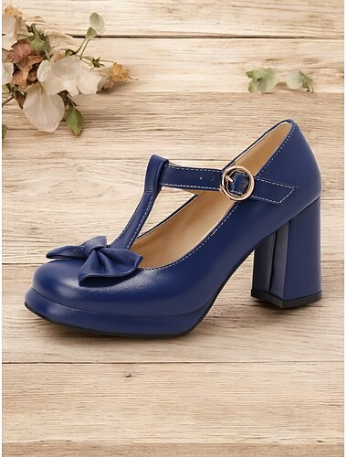  Zapatos de tacón alto Mary Jane vintage para mujer con detalle de lazo: tacones de bloque retro para fiestas y ocasiones formales