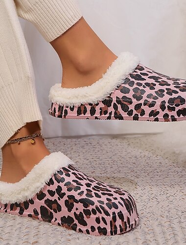  Herren Damen Hausschuhe Slippers Hausschuhe Warme Hausschuhe Heim Täglich Leopard Flacher Absatz Runde Zehe Geschlossene Spitze Brautkleider schlicht Komfort Minimalismus EVA Halbschuhe Rosa Khaki