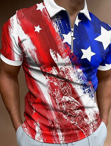  Herren Amerikanische Flagge Veteranen Poloshirts mit Reißverschluss Golfshirt Kurzarm Polo-Shirts Hemden mit Kragen Lässig Streetwear Urlaubskleidung Party-Outfits 3D-Druck