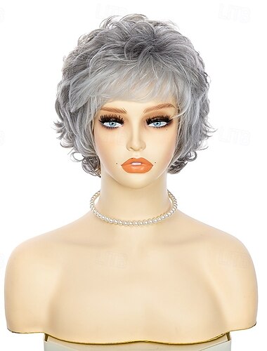  perruques courtes bouclées grises argentées pour femmes blanches cheveux synthétiques naturels résistants à la chaleur vieilles dames cosplay quotidien perruques complètes