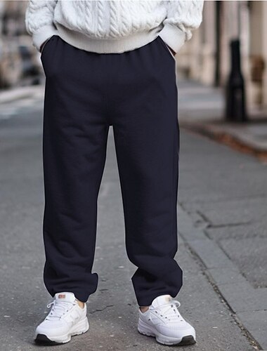  Men's Fleece Pants Sweatpants Joggers Trousers Straight Leg Sweatpants Elastic Waist Straight Leg Solid Color Plain Breathable Full Length Sports Outdoor Casual / Sporty Athleisure Black Navy Blue