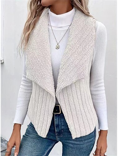  Damen Fleece-Weste warm halten Atmungsaktiv Innenfutter aus Fleece Brautkleider schlicht Glatt Urlaub Strasse Freizeitskleidung Ausgehen Öffnung vorne Standard Umlegekragen Regular Fit Ärmellos