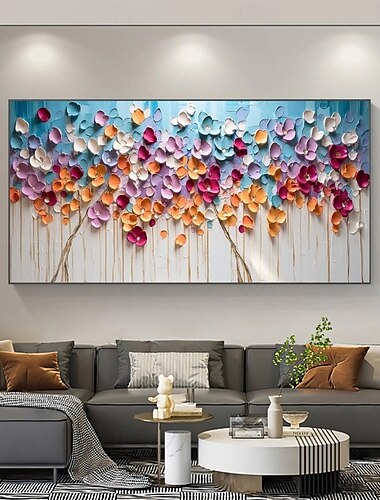  Pintura al óleo pintada a mano, pintura floral 3d, hecha a mano, espátula, flores, pintura al óleo, arte de pared, pintura texturizada blanca 3d grande, pinturas decorativas modernas, impresionismo,