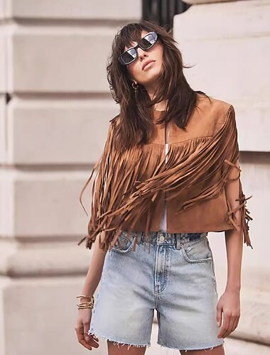  Retro Vintage Western 1970s Suede Vest Hippie Cowgirl Tassel Fringe Women's Masquerade Pride Parade Pride Month Adults' Top Fall & Winter