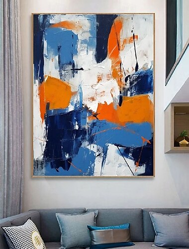  large handmade Abstract Blue and Orange Paintings On Canvas handpainted Rich Textured Acrylic Painting Modern Wall Art Hand Painted Artwork oil painting for Living Room bedroom artwork Wall Decor