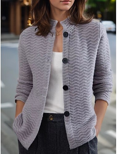  dame sweater cardigan sweater jakke stativ krave strik knap strikket forår efterår hjem daglig weekend vintage daglig blød langærmet ren farve camel beige