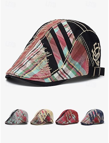  Gorra plana vintage de patchwork para hombre con correa ajustable: gorra informal y elegante para vendedor de periódicos para todas las estaciones