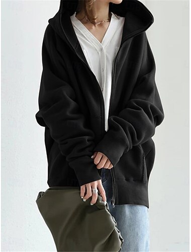  Damen Hoodie Jacke Outdoor Strasse Freizeitskleidung Herbst Winter Standard Mantel Regular Fit warm Atmungsaktiv Stilvoll Brautkleider schlicht Jacken Langarm Glatt Mit Taschen Full Zip Schwarz Rote