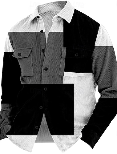 Karácsony Férfi Kockás Kordbársony Ing Ingkabát Overshirt Hosszú ujj Alkalmi divat Szabadtéri Hétköznapi Szabadság Ősz & tél Térfogatcsökkenés Galléros ingek Gombok 3D nyomtatás 2 zseb 1db Fekete
