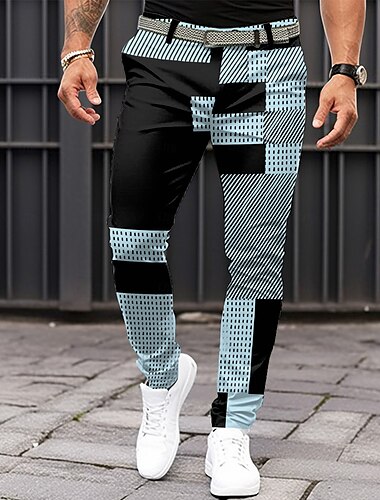  Herren Geometrisch Farbblock Patchwork Anzughosen Mittlere Taillenlinie Business-Casual Formal Alltagskleidung Zip Tasche Sommer Frühling Herbst 3D-Druck Schwarz Rosa Blau