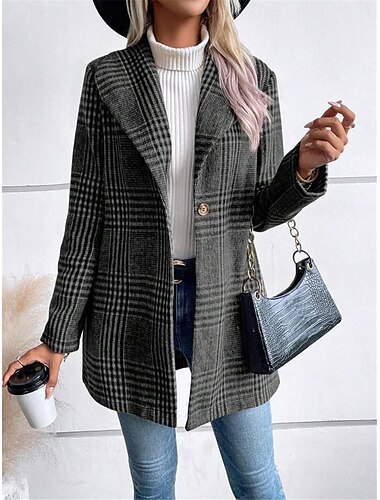  Veste décontractée Femme Extérieur Plein Air Usage quotidien mode Décontractées Avec poches Imprimer Normal Manteau Rouge Chameau Gris Automne Hiver Boutonnage Simple Col rabattu Standard S M L XL