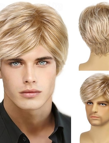  peruca curta masculina cacheada com franja peruca curta marrom cinza loira cabelo sintético feminino loiro marrom cinza