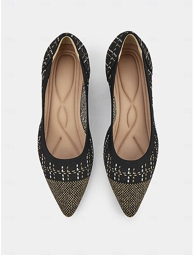  Elegante zwarte kitten heels voor dames - puntige neus met gouden draaddetails, comfortabel en stijlvol voor op kantoor en 's avonds