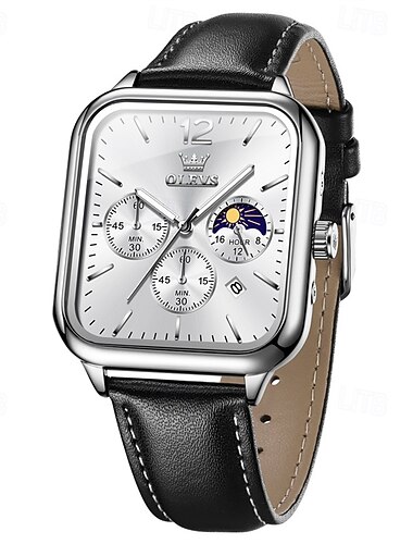  nouvelle montre de ceinture pour hommes de marque olevs olevs tendance de la mode cadran carré calendrier lumineux des phases de lune multifonction trois paupières avec montre à quartz de phase de